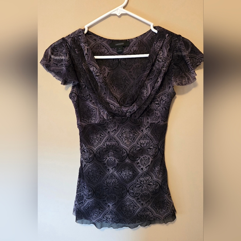 Express Black and Gray Patterned Top